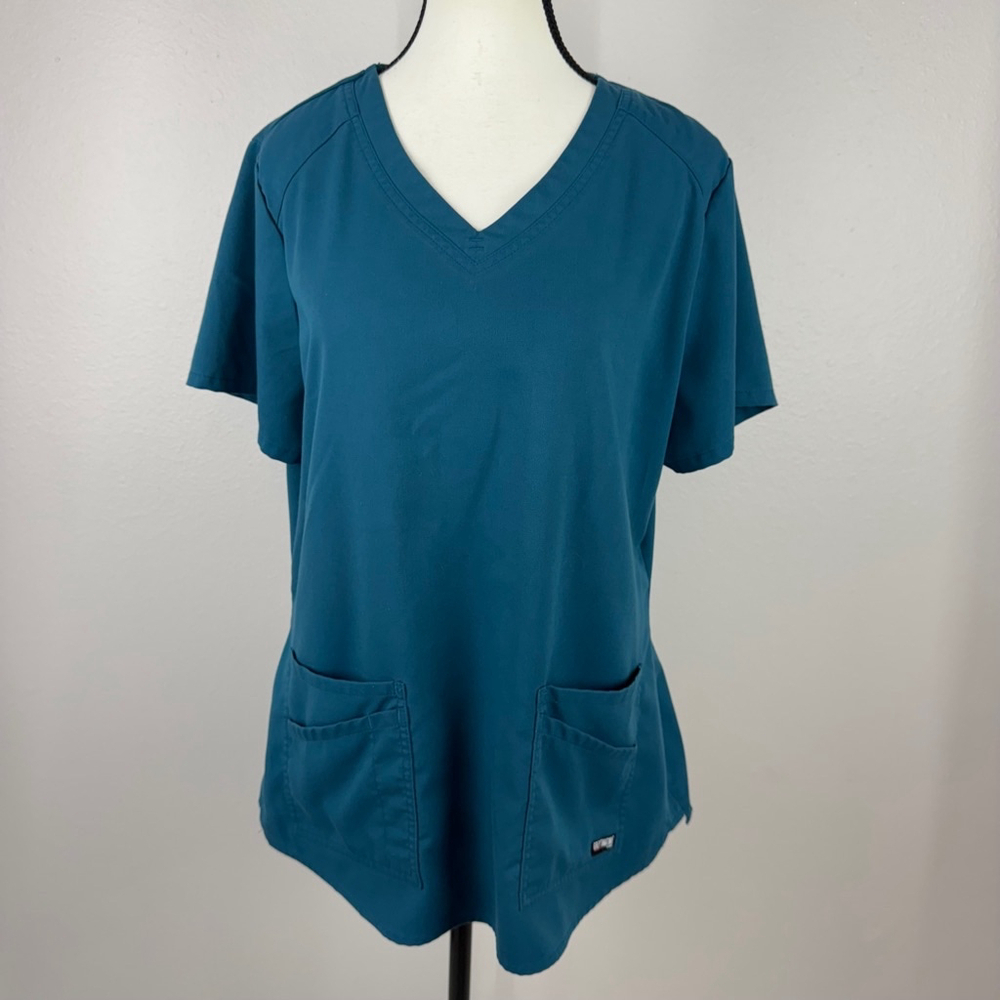 Grey's Anatomy by Barco Scrub Top Womens L Large Teal Medical Professional Wear